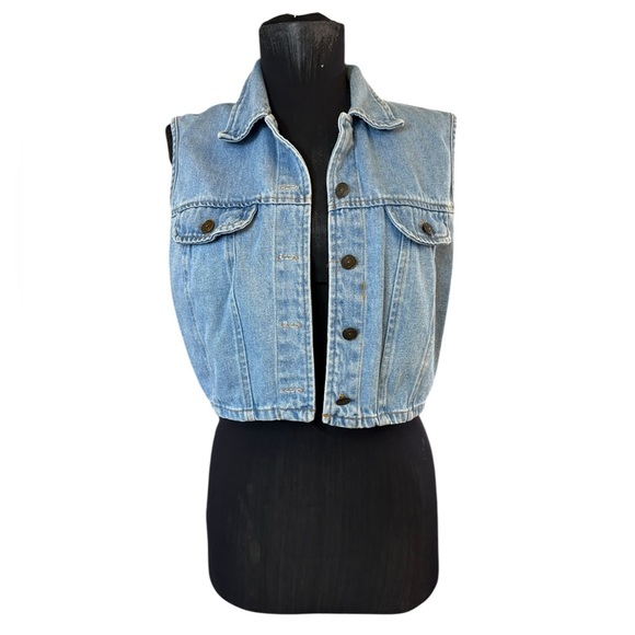 Vintage “Tickets” Blue Denim Crop Denim Vest Top - Picture 3 of 16